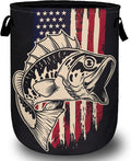 American Flag Bass Fish Laundry Basket, Laundry Hamper Collapsible Oxford Cloth with Handle Clothes Toy Storage Bin for Bathroom Laundry Room Bedroom 15.7 X 20 Inch