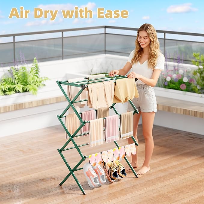 BAKON Clothes Drying Rack Foldable for Laundry, Collapsible Portable Drying Rack Clothing for Hanging Clothes Towel, Space Save for Indoor Outdoor Travel (Navy Blue)