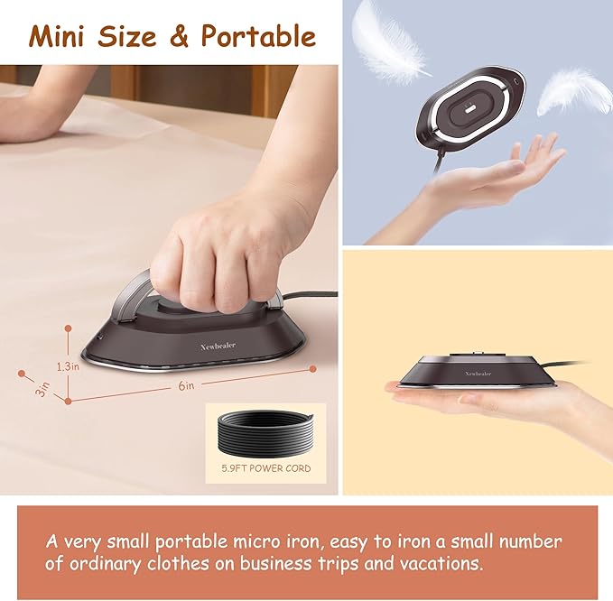Newbealer Handheld Steamer bundle with Travel Iron for Clothes, Dual Voltage, Powerful Steamer and Dry Iron, Idea Gift