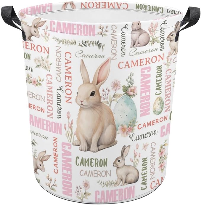 Bunny Laundry Basket,Personalized Laundry Hamper for Boys Girls,Custom Laundry Basket With Name, Customized Dirty Clothes Hamper for Bathroom Bedrooms,M-19.5"X 15.7"