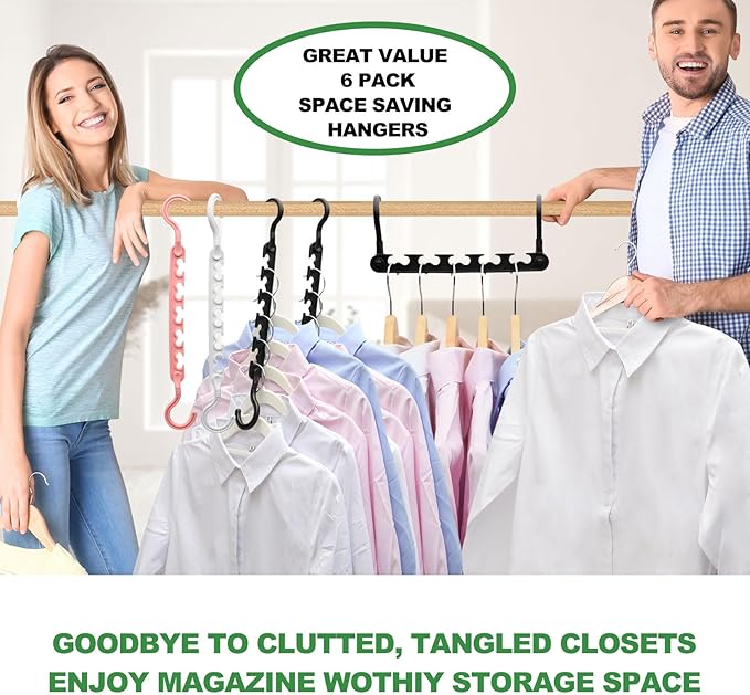 6-Pack-Closet-Organizers-and-Storage,Sturdy Organization-and-Storage-Hangers-Space-Saving for Wardrobe,Dorm-Room-Essentials for College Students Girls Smart Clothes Hanger