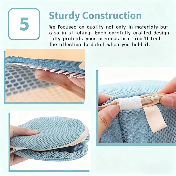 2 Pack Bra Washing Bags for Laundry, Large 7x6in Delicate Underwear Laundry Bags with 3D Structure, Double Frame Support, Soft Side Panels, Thick Mesh(2, Green)