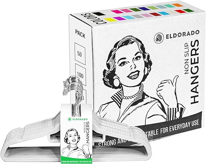 Eldorado Non-Slip Adult Hangers, Multicolor, for Everyday Use Value Packs (Pearl White, 400)