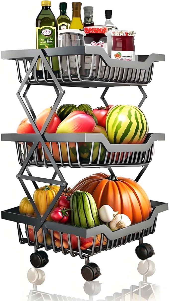 Rolling Kitchen Cart Utility Storage Stand with Wheels for Bathroom Laundry Room, Toilet, Snack & Fruit Basket for Small Spaces Organizers, Shelf 3 Tiers