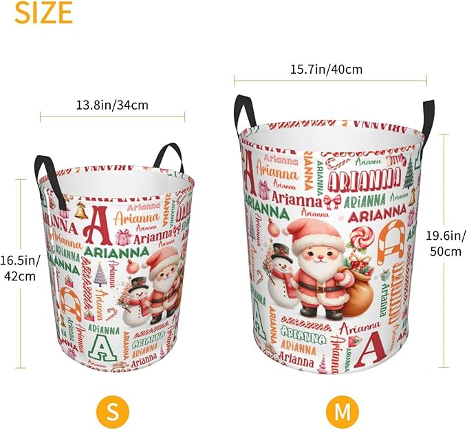 Personalized Santa Laundry Basket For Baby Kids Boys Girls Adult Custom Hamper Basket With Name For Bathroom Bedrooms Collapsible Baby Laundry Basket, Dirty Clothes Hamper With Handles