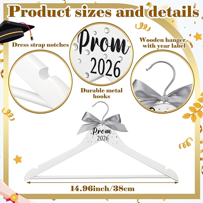 Graduation Prom 2026 Hanger Gift White Bow Glitter Hanger with Diamond Class of 2026 Graduation Gift Congrats Grad Favor Graduate Congratulation Ceremony Keepsake