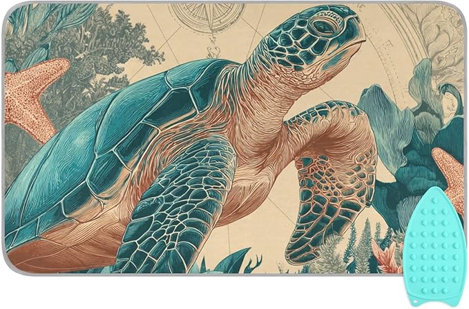 Ironing Mat Pad for Table Portable Travel Iron Blanket Ironing Board Covers Pressing Mat Heat Press Pads 27.6x47.2 Inches Teal Sea Turtle Compass43