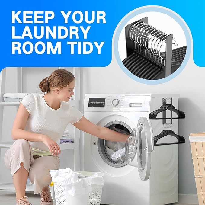 Powerful Magnetic Hanger Organizer Stacker- Easy Install for Dryer and Washer, Space Saving Hanger Holder for Your Laundry Room, Durable Premium Metal Material Hanger Stand, Black