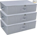Pack of 3, Folding Under the Bed Storage Bins with Lids, Clothes, Shoes, Blanket, Bedding Closet Organizer Containers, Bedroom Storage Organizer Basket, Space Saving Organiser Bins, Light Gray