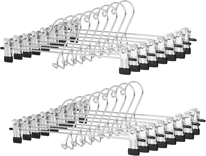 Pants Hangers with Slip Clips 16 Pack Skirt Shorts Space Saving Metal Hanger