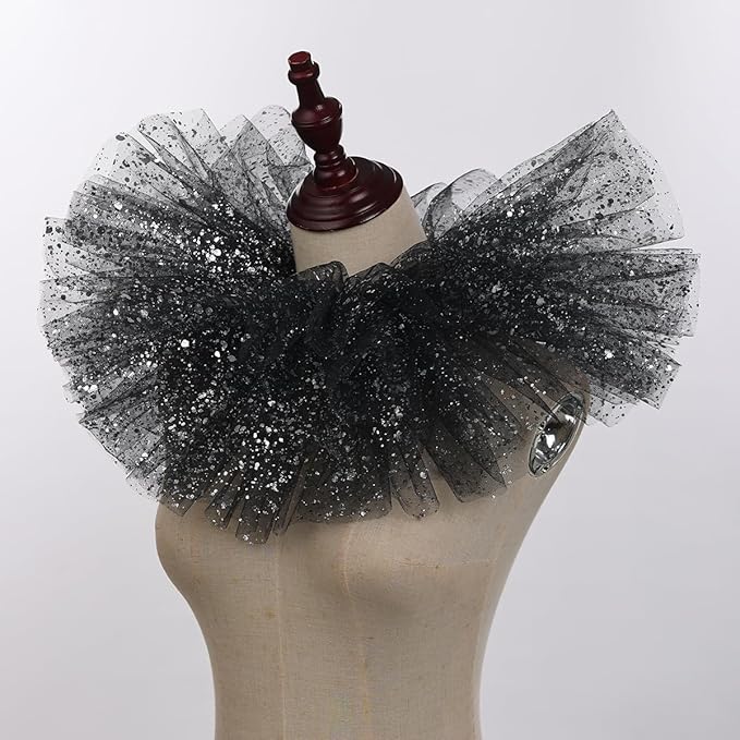 BLESSUME Victorian Retro Mesh Neck Ruff Ruffle Collar Layered Clown Neck Collar