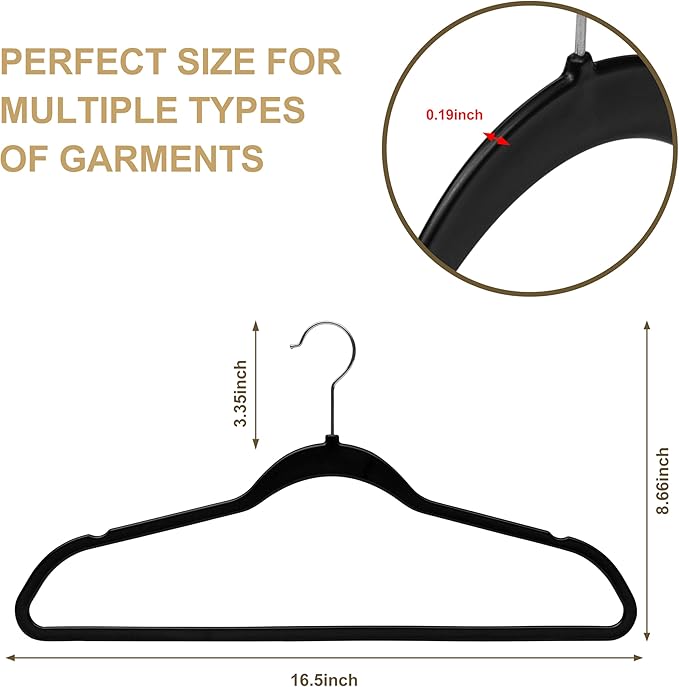 Quality Hangers 10 Pack Slim Plastic Hangers for Clothes - 16.5" Won't Crease Your Clothes, Heavy Duty Non-Velvet Black Hangers, 360° Swivel Chrome Hook Dresses Coats Shirts (10, Black)