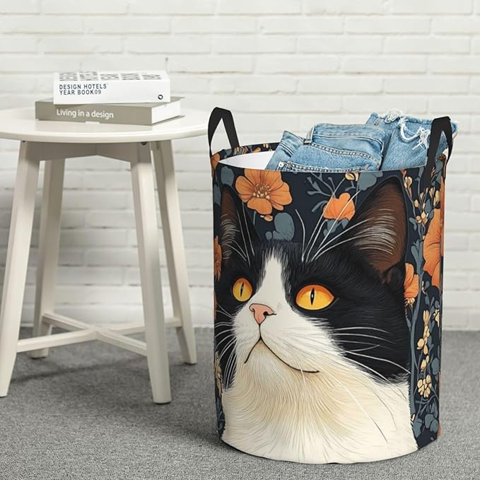 Cute Cat Print Laundry Basket For Storage Bins Gift Baskets Bedroom Clothes Hamper