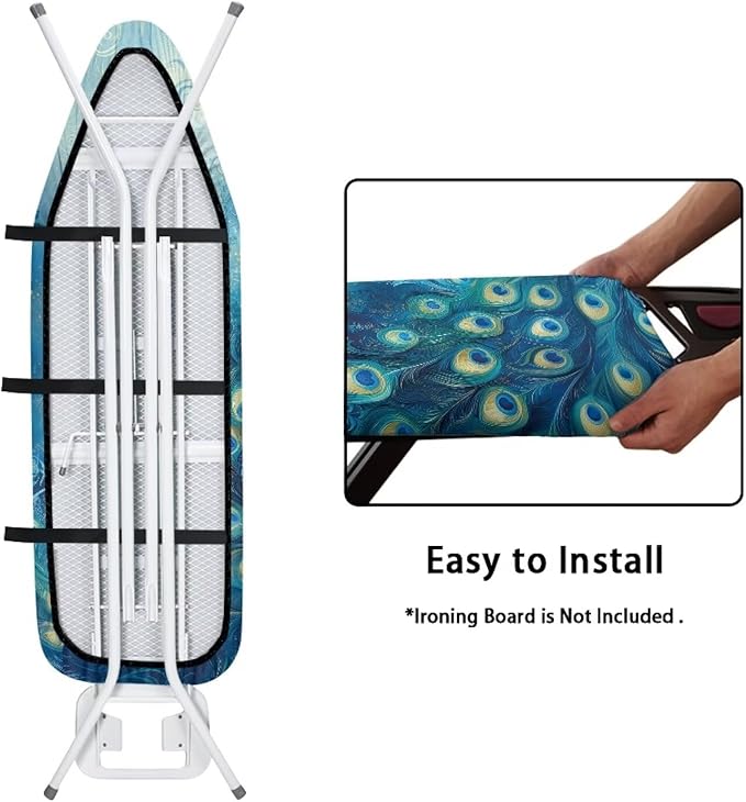Peacock Ironing Board Cover and Pad 15x54 Inch Standard Iron Board Cover Heavy-Duty Fabric Non Stick Scorch Pressing Cloth for Ironing Boards