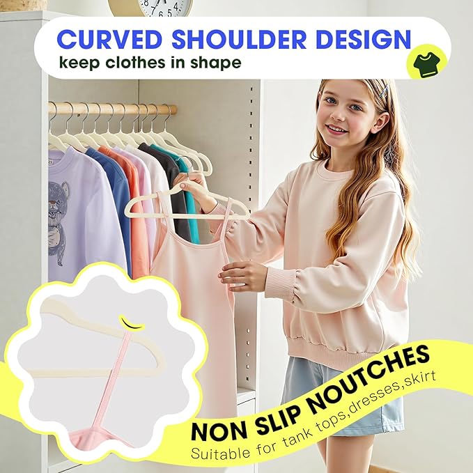 Baby Hangers 50 Pack 11 Inch,Velvet Baby Hanger Slim & Space-Saving,Kids Hangers with 360 Swivel Hook,Heavy Duty Toddler Hanger for Childrens Coats,Pants,and Dress (Beige)