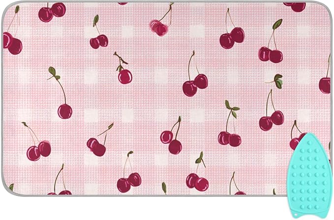 Ironing Mat Pad for Table Portable Travel Iron Blanket Ironing Board Covers Pressing Mat Heat Press Pads 27.6x47.2 Inches Pink Gingham Cherry53