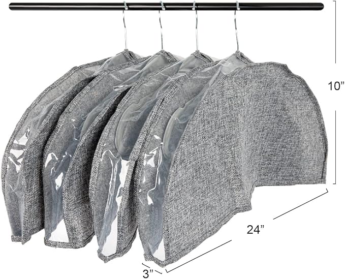 Household Essentials Hanging Garment Shoulder Dust Covers for Closet, Set of 4,Dark Grey