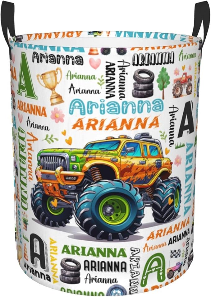 Personalized Truck Laundry Basket For Baby Kids Boys Girls Adult Custom Hamper Basket With Name For Bathroom Bedrooms Collapsible Baby Laundry Basket, Dirty Clothes Hamper With Handles