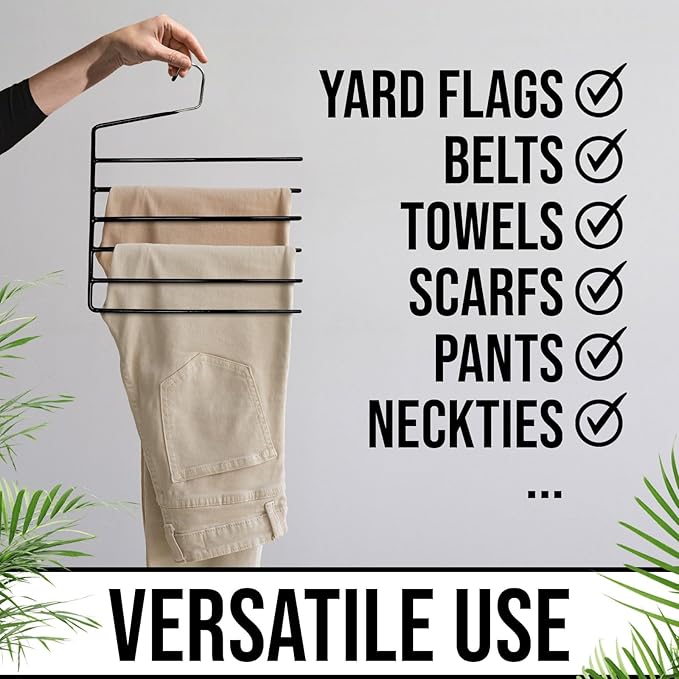 Garden Flags Hangers 2Pack with 15 Cellophane Bags, Garden Flag Storage, Organizer Holder, Heavy Duty Multi Layers Space Saving, Non Slip 6 Tier Open Ended Hangers for Multi use, Pants Organizer