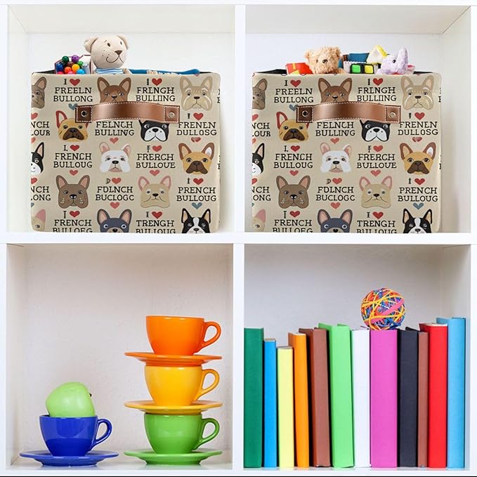 French Bulldog Pattern Rectangle Storage Bin, 15 x 11 x 9.5 in, Collapsible Organizer Storage Basket for Home Décor
