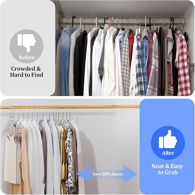 Metal Wire Clothes Hangers 100 Pack, Space Saving Hangers for Closet Organization, Dorm & Home, 17 Inch Ultra Thin Non-Slip Coat Hanger for Standard Size Shirts, Pants, Dresses (Silver)
