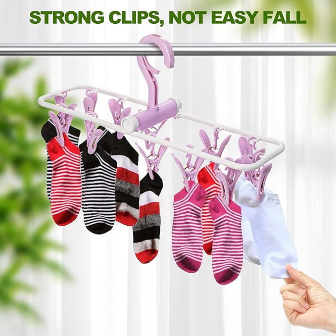 Suwimut 6 Pack Clothes Drying Rack, Small Folding Portable Underwear Hangers with 12 Clips, Plastic Laundry Clip and Drip Drying Hanger with 360° Rotatable Hook for Socks Towels Bras Clothes Gloves