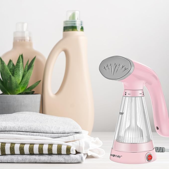True & Tidy Handheld Portable Handheld Steamer for Clothes with Stainless Steel Steam Plate, 600watts of Powerful Steam, Compact and Lightweight, Pink