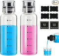 Glass Mouthwash Dispenser for Bathroom, 10.8oz Mouth Wash Container Bottle with Lid Cup, Refillable Glass Mouth Wash Decanter, Clear Mouth Wash Bottle for Countertop/6 Pcs Label-2 Pack