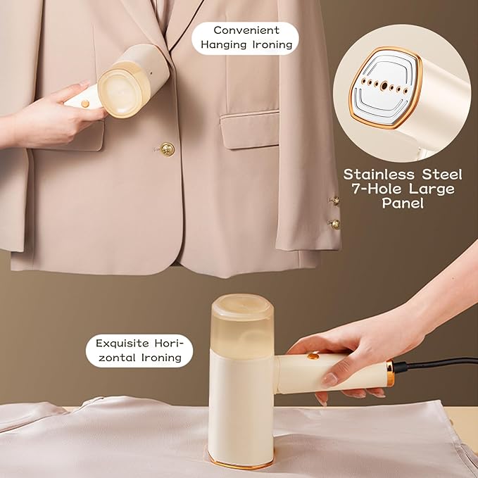 Portable Handheld Steamer, 25S Rapid Preheating 1500W Powerful Clothing Wrinkle Remover, A Small Foldable Steam Iron Suitable for Garments, Fabrics & Curtains (Beige)