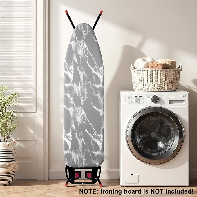 Seiritex Ironing Board Cover and Pad 54 x 15 inches, Thick Padding with Heat Reflective, Hook and Loop Fasteners with Elasticized Edges, Replacement Iron Board Cover Fit Standard Size (Gray Marble)