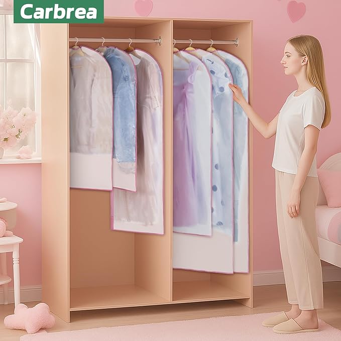 6 Pack Garment Bags for Hanging Clothes - Translucent Suit Bag for Closet Storage, Clothes Cover for Hanging Shirts, Dresses, Travel, Moving - Pink