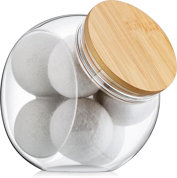 1 Pack Dryer Ball Holder for Laundry Room Plastic Laundry Pods Container 0.56 Gallon Bathroom Jar Container Dishwasher Pods Detergent Organization Dispenser with Bamboo Lid