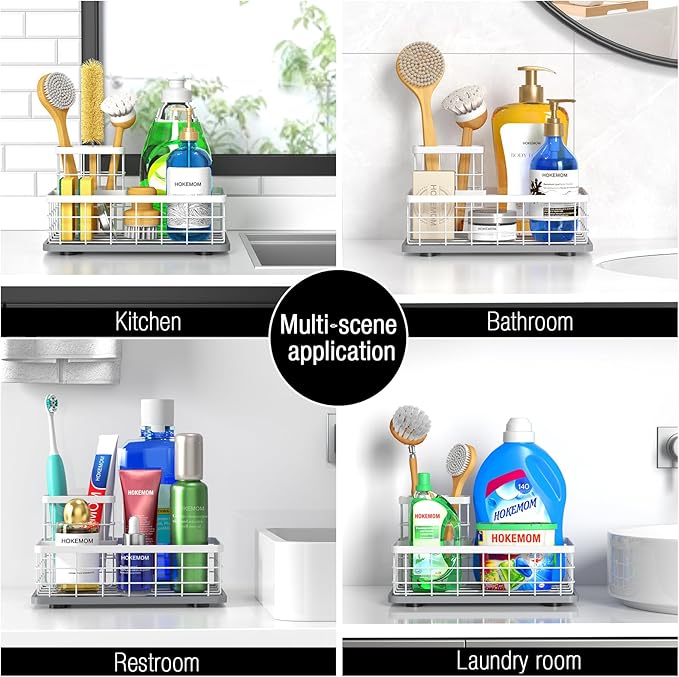 Kitchen Sink Caddy Organizer, [Stay-Dry Anywhere & No Drainage Needed] Sponge Holder for Kitchen Sink Countertop,Stainless Steel with Rust-Resistant Coating-10.24" L x 6.5" W x 5.83" H