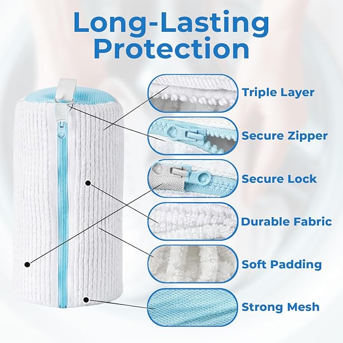 Laundry Shoe Bag – Shoe Washing Machine Bag for Washer and Dryer – Sneaker Laundry Bag for All Shoe Types and Sizes – Durable Mesh – Set of 2 – White – Zipper