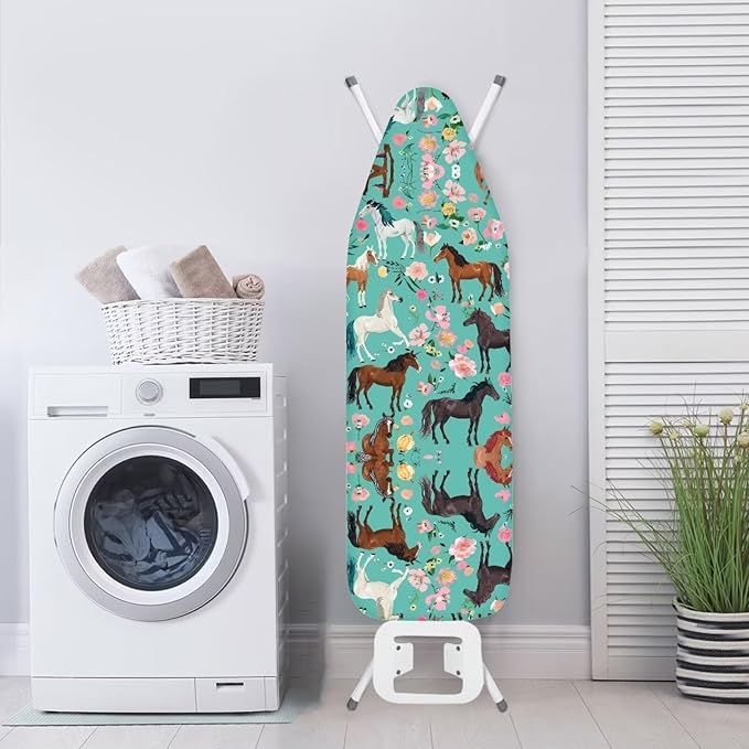 Flashideas Green Shredded Horse Ironing Board Cover and Pad Standard Size Ironing Board Cover and Pad Ventilate Extra Wide Ironing Pad for Table Modern Design, CZA12