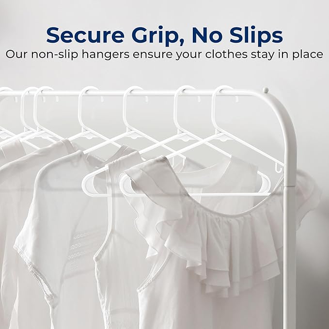 SereneLife White Plastic Hangers 150 Pcs, Durable Hanger Set with Slip Design, Tubular Hangers with 2 Integrated Strap Hooks, Mega Pack for Clothes