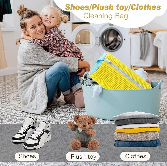 Shoe Washing Machine Bag,Laundry Shoe Bag for Washer and Dryer,Reusable Shoe Cleaning Bag for Sneakers,Tennis Shoes,With Self-locking Zipper, Microfiber Inside,Include Shoes Storage Bag (Yellow(2PC))