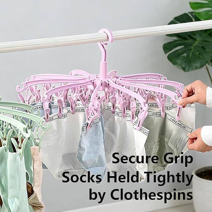 Foldable Drying Rack with 40 Clips for Drying Socks Lingerie Baby Clothes Drying Towels Rotatable Sock Drying Rack (Green)