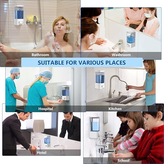SVAVO Wall Mount Soap Dispenser, Manual Liquid/Lotion Pump Sterilizer Hand Dispenser Shower Shampoo Lotion Gel Container for Bathroom Guestroom Hotel, 17fl.oz/500ml, White