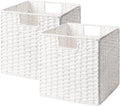 StorageWorks 11 inch Wicker Storage Cubes, Handwoven Cube Storage Bin, Square Cubes Basket, Foldable Paper Rope Basket for Organizing, White, 2 Pack