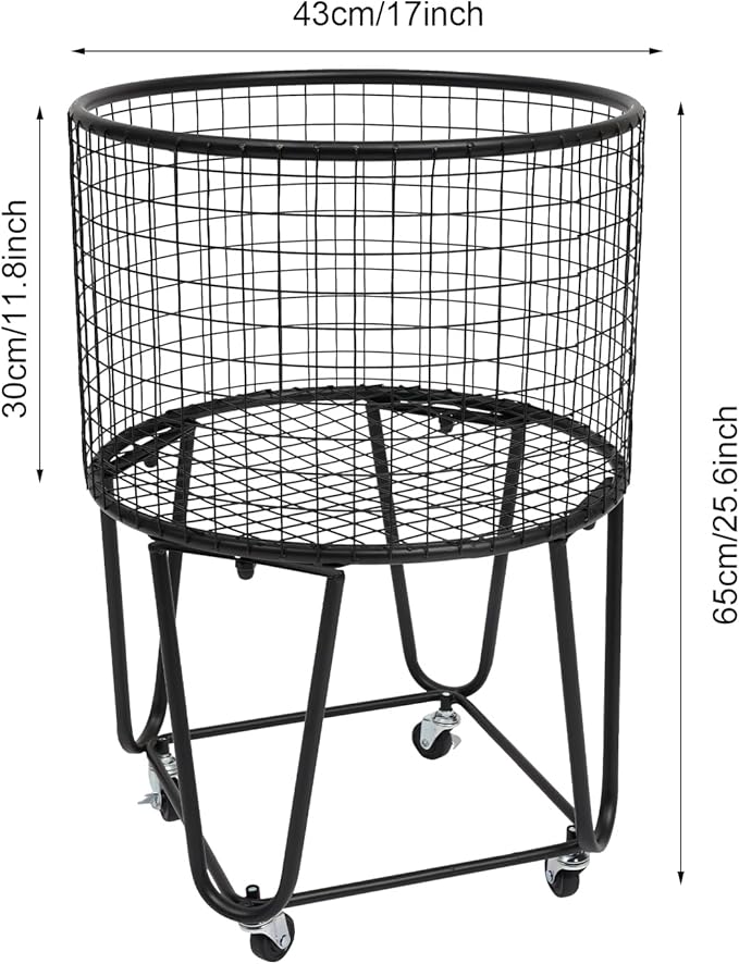 Wire Metal Deep Set Rolling Laundry Basket,Mesh Wire Laundry Basket Storage Cart for Bathroom Bedroom Dirty Clothes Storage (G)