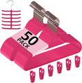 VECELO Premium Velvet Clothes Hangers Suit Heavy Duty (50 Pack)-Non Slip & Space-Saving with 6 Finger Clips & Tie Rack Excellent for Men and Women,Rose