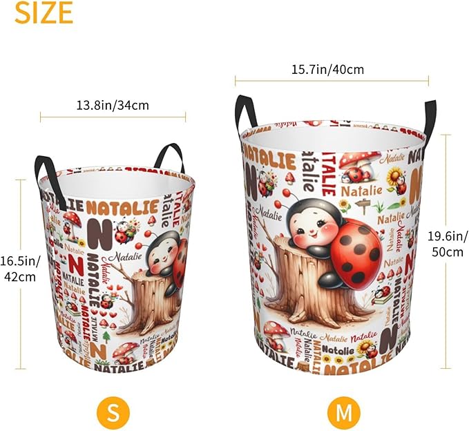 Personalized Ladybug Mushroom Laundry Basket For Baby Kids Boys Girls Adult Custom Hamper Basket With Name For Bathroom Bedrooms Collapsible Baby, Dirty Clothes Hamper With Handles