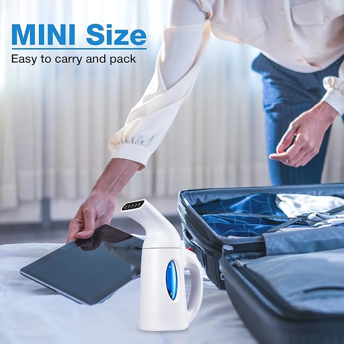 Steamer for Clothes, Handheld Garment Steamer, Portable Clothes Steamer Remove Wrinkle, Ideal for ALL Fabrics, 12 minutes Continuous Steam, One button Design, Easy to Use, mini (White)