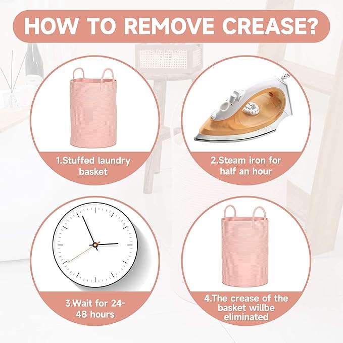 CLHMILY&Z Laundry Hamper Round Storage Rope Basket in Living Room, Bedroom, Laundry Room for Toy, Clothes, Blanket, Pillow (Pink, 80L)