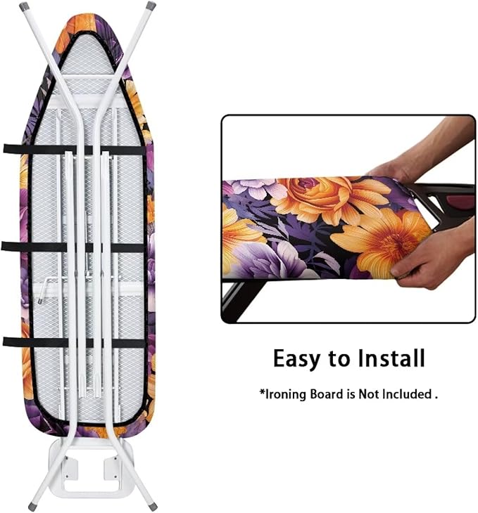Flashideas Purple Flower Ironing Board Cover and Pad 15 x 54 Heavy Duty Iron Board Covers Standard Size Padding Decorative Covers for Most Iron Boards Ironing Pad Cover