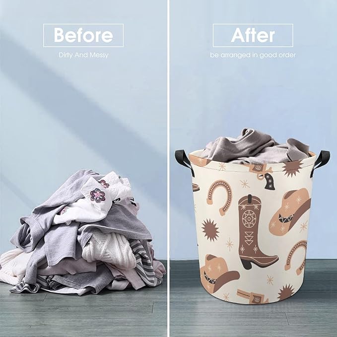 Boho Cowboy Boots Laundry Basket Western Laundry Hamper Clothes Toy Storage Bin Cowboy Decor