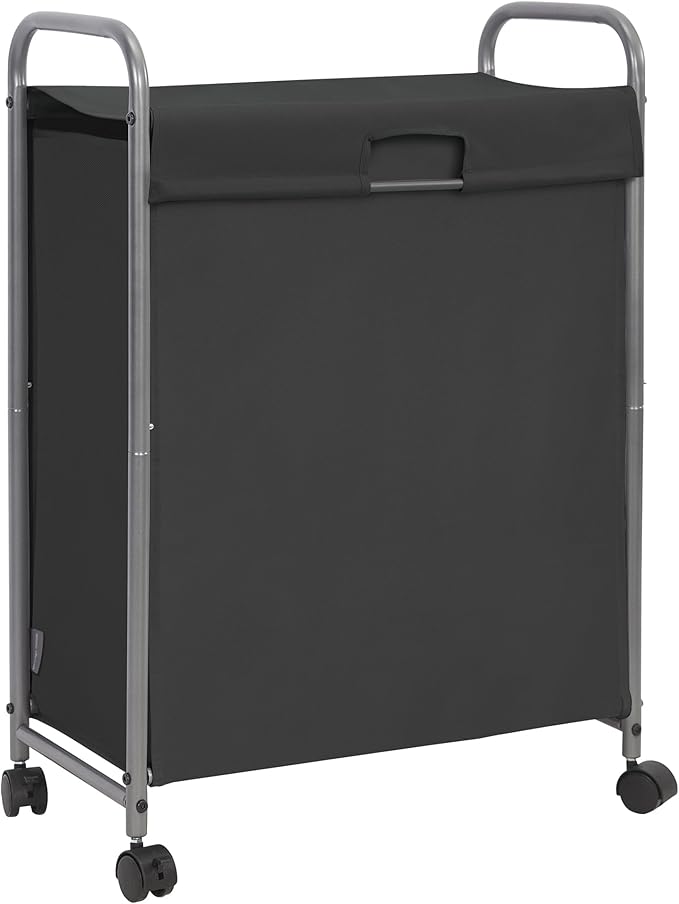 STORAGE MANIAC Rolling Laundry Hamper with Lid, 85 L Laundry Sorter with Wheels, 2 Loads Dirty Clothes Hamper, Laundrys Organizer, Clothes Basket Cart with Wheels for Small Space, Black