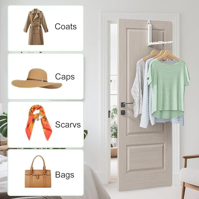 4 Pack Over The Door Hanger Folding Clothes Drying Rack, Folding Hanging Coat Rack for Indoor Laundry Room Compact Small Space Foldable Portable Clothing Hanger Hook Collapsible(White)