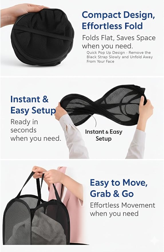 2-in-1 hanging laundry hamper Bag + Pop-up mesh laundry basket, XL Over the door bag 36x22in with bottom zipper & front pocket, 600D Oxford, space-saving, foldable, hooks for home, dorm, RV & travel